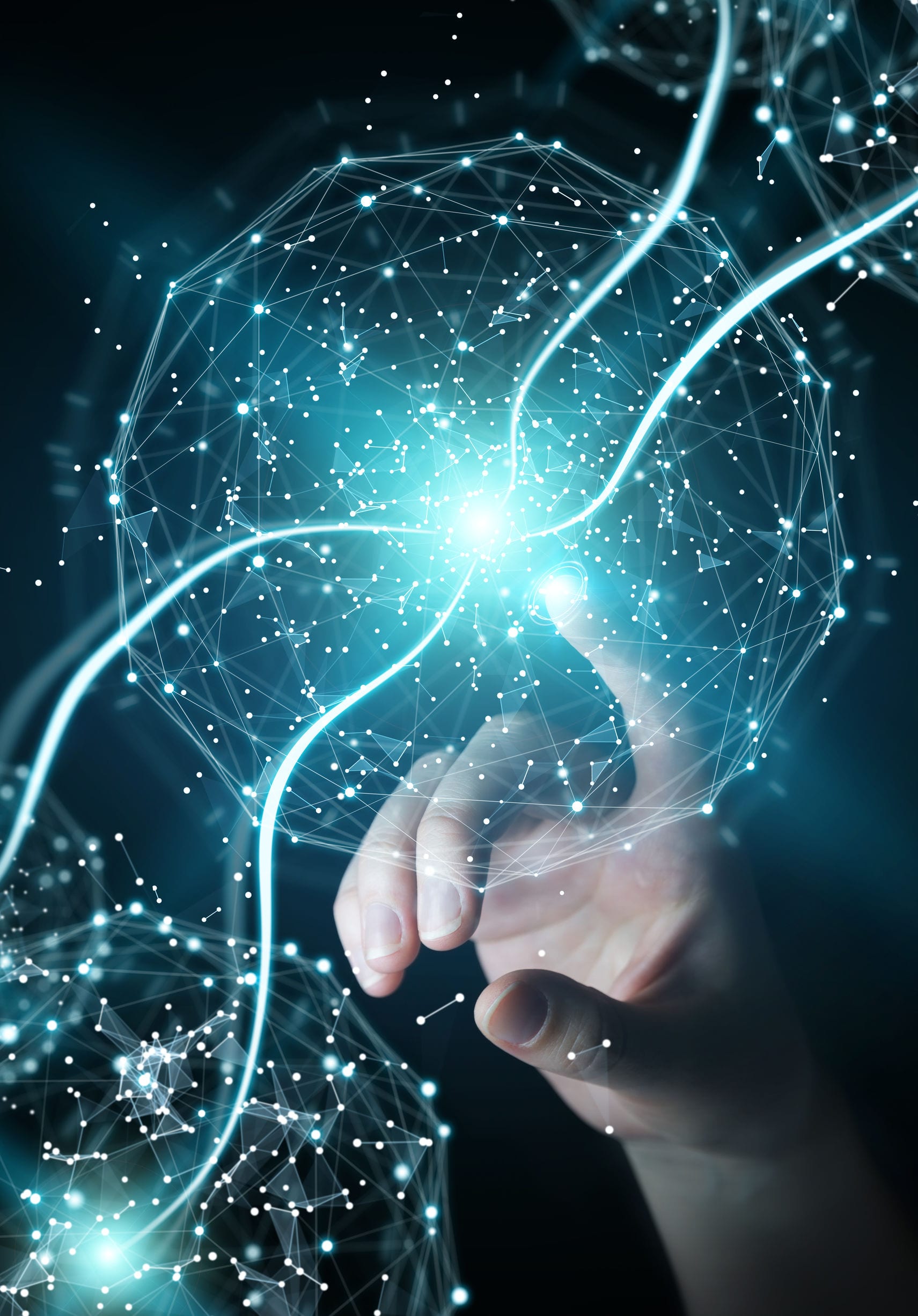 Businesswoman using digital network connection sphere 3D renderi